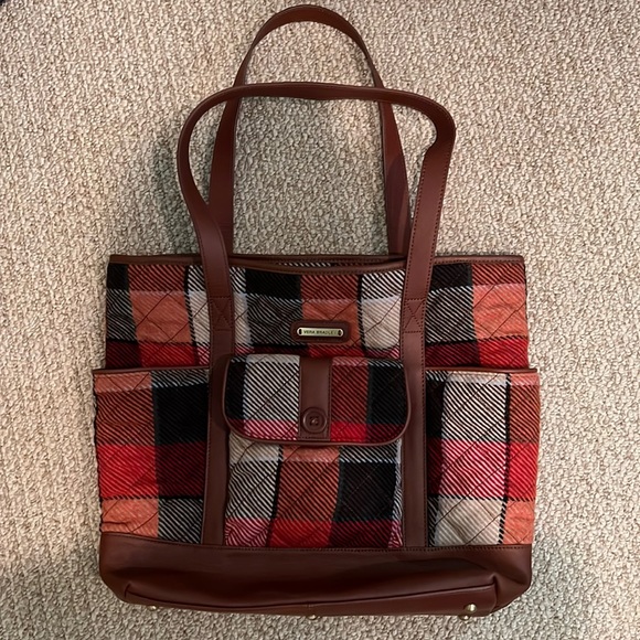 Vera Bradley Flannel and Leather tote. Perfect condition, just changed my mind. - Picture 1 of 6